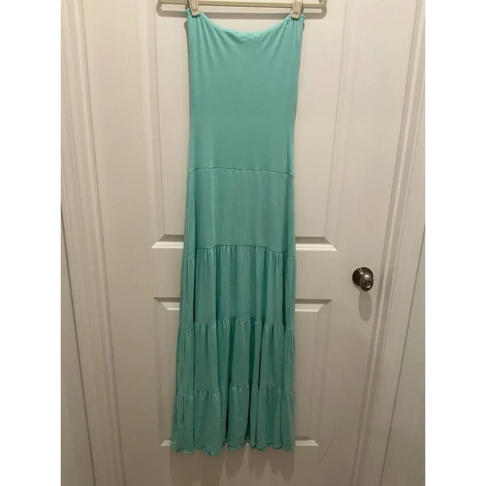 Sky Maxi Dress Medium Mint Color Strapless Boning At V Neck Lace Trim NWT - Picture 5 of 8